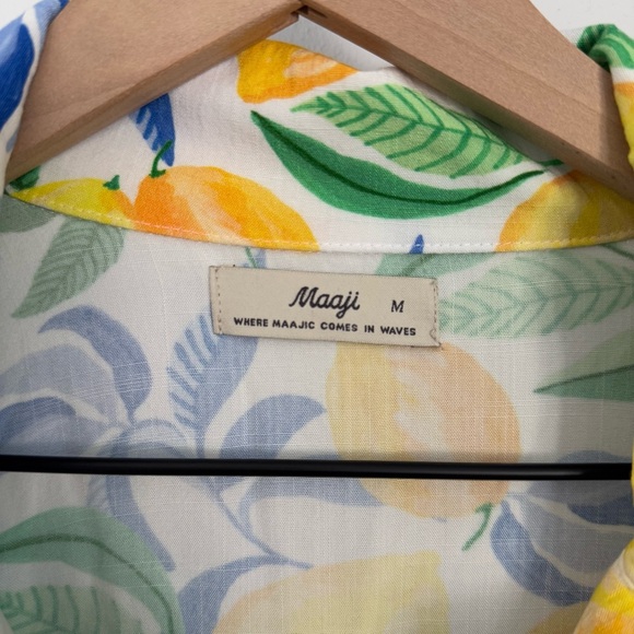 Maaji Medium Long Sleeve PJ Shirt Lemon Print Button Up V Neck Spring - Picture 4 of 9